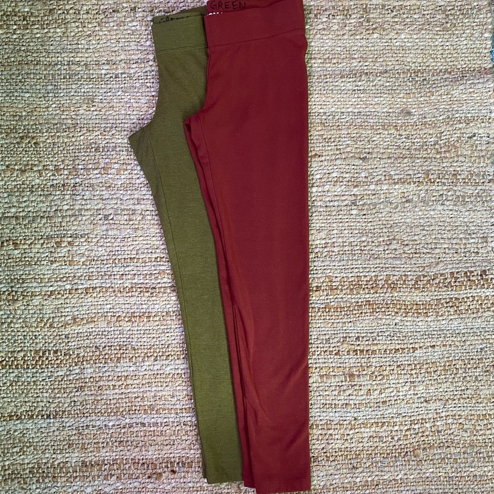 Set of 2 Sonoma Leggings - XSP Extra Small Petite  - Olive Green & Burnt Orange